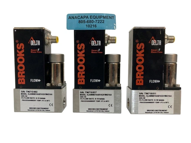 Brooks Instrument Delta Smart Mass Flow Controller SLA5800 Series Lot of 3 10216 Brooks Instrument Delta Smart Mass Flow Controller SLA5800 Series Lot of 3 10216
