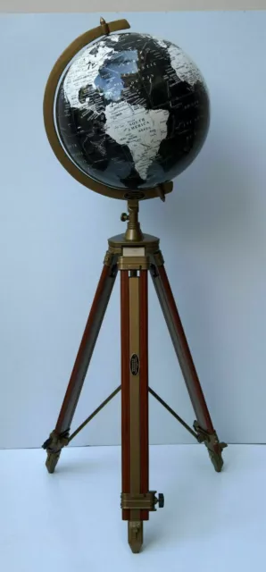 Antique Map Floor Wooden 12 Globe Ornament Tripod Stand Big World Nautical Item