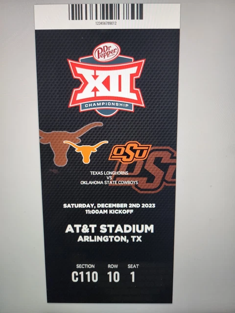 2023 Big 12 Championship TEXAS LONGHORNS OKLAHOMA STATE 12/2 Replica Ticket Stub