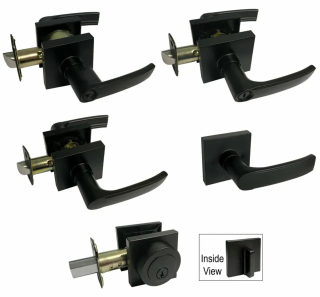 House Guard Matte Black Square Door Levers Locks Knobs Handle Privacy Keyed