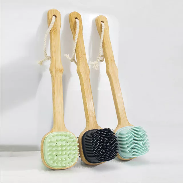 Body Skin Back Silicone Brush Head Bath Brush Wooden Handle Shower ScrubbMB