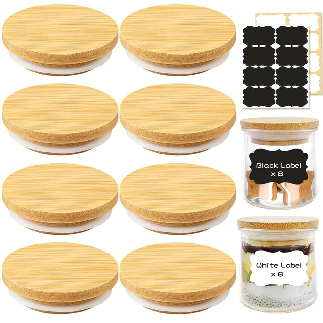 TBWIND 8 Pack Oui Yogurt Jar Lids Reusable Bamboo Oui Lids with Silicone Seal...