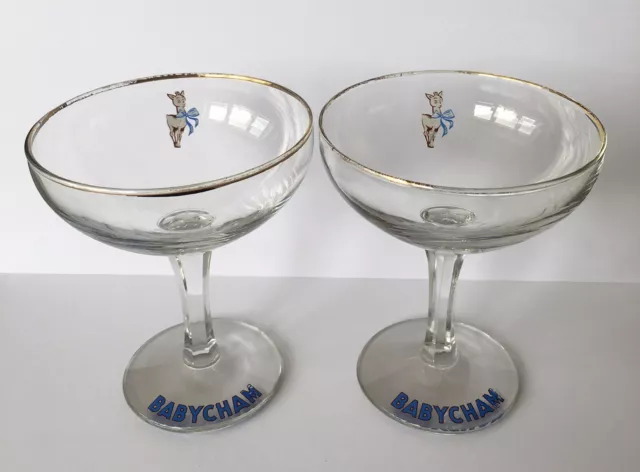 FAB VINTAGE RETRO 1950s BABYCHAM BAMBI DEER SPARKLING PERRY GLASS PAIR GLASSES