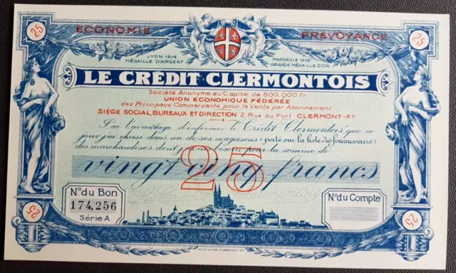 France - Francia - Billet  Vingt  Cinq  Francs Le Credit Clermontois Spl.