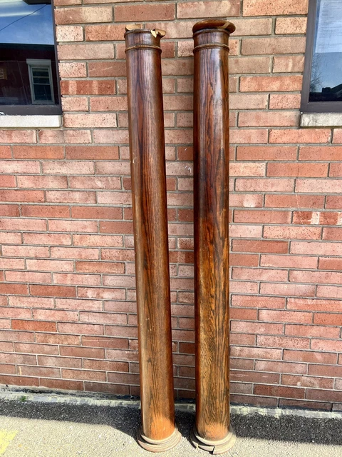 Set of 2 Antique Architectural Interior Room Divider Pillars Pine Columns 81”