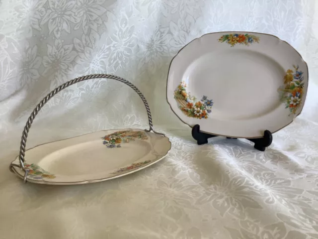 John Maddock & Sons Ltd. Two Oval Sandwich Plates One With A Handle Thirlmere