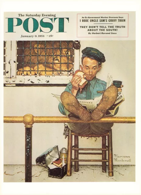 1954 JAN 9 Hungry Zoo Lion NORMAN ROCKWELL SATURDAY EVENING POST COVER ART PRINT