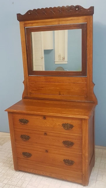 Antique Wooden Dresser with Locking Drawers and Mirror Early 20th Century