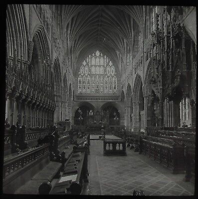 Glass Magic Lantern Slide EXETER CATHEDRAL INTERIOR DATED 1906 OLD PHOTO DEVON
