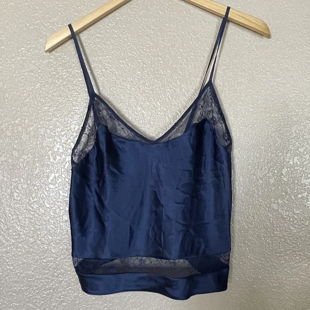 Victoria’s Secret Satin Cami Camisole Tank Top Lace Blue XS Spaghetti Straps