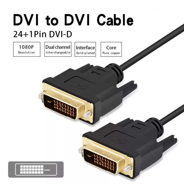 DVI Cable Dual Link Male DVI D to DVI-D Adapter Lead for PC Monitor TV 1080P UK