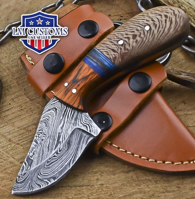 Custom Skinner Knife Twist Damascus Walnut Wood Wooden Bolster Hiking Rare