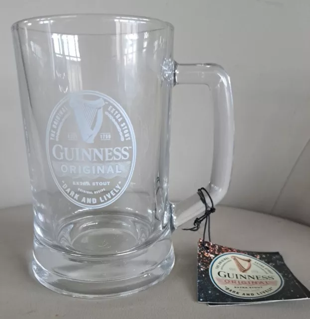 Guinness Original Clear Glass Handled One Pint Tankard VGC