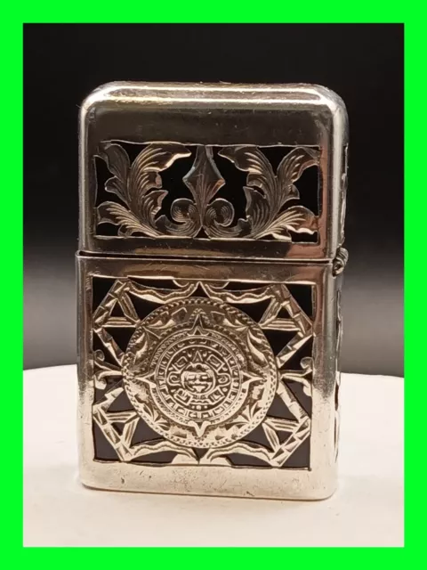 Early Vintage .925 Mayan Sterling Silver Case w/ Zippo Lighter & 2517191 Insert