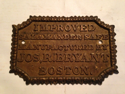 Original Antique Solid Bronze Brass Salamander Safe Plaque Jos. R. Bryant Boston