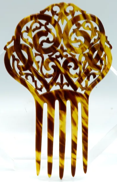 Vintage Celluloid Spanish Peineta Mantilla Hair Comb Faux Tortoise Shell Design