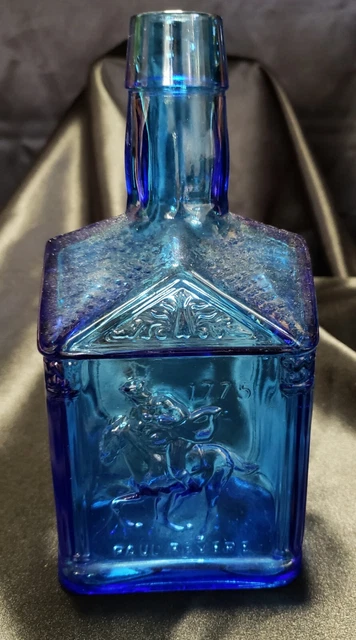 Commemorative Paul Revere 1775 Old Church Cobalt Blue Glass Syrup Bottle Wheaton