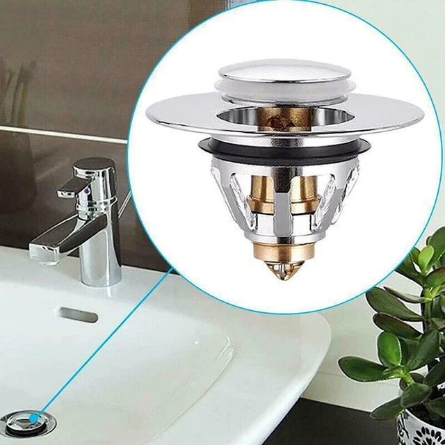Perno de acero inoxidable fácil emergente residuos de baño botón pulsador clic tapón clack