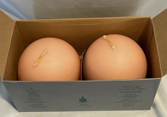 1 Box of 2 Partylite Tropical Blossom Scented 3" Coral Color Ball Candles
