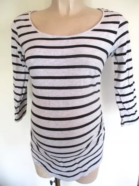 H&M Mama Maternity Grey & Black Stripe 3/4 Sleeve T-Shirt Top Size M 12-14