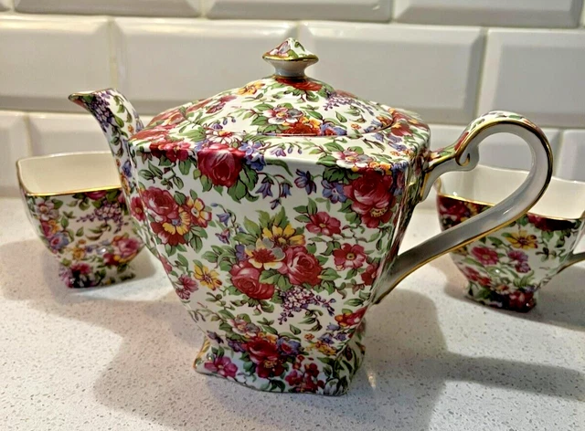 New Royal Winton Grimwades Ltd. England Summertime Chintz Teapot Sugar Creamer