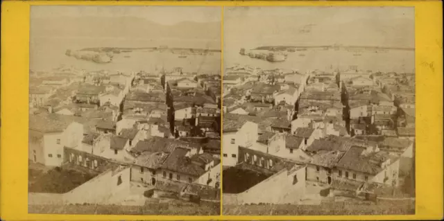 Italie, Messine, Panorama de la ville, vintage print, ca.1870, stéréo Tirage vin