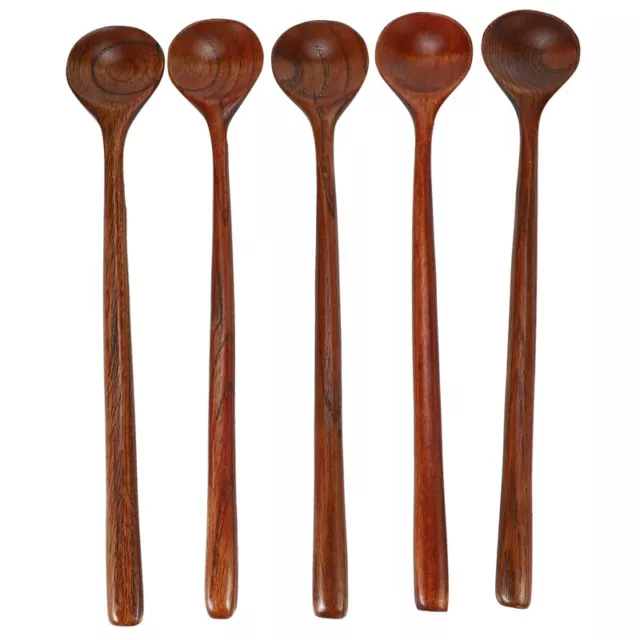 Cucharas Largas De Madera, 5 Piezas Estilo Coreano 10,9 Pulgadas De Mano La4282