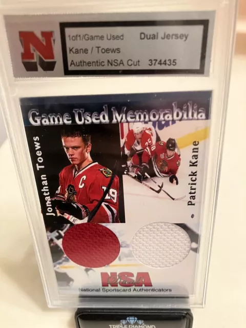 NSA Game Used Memorabilia Jonathan Toews/ Patrick Kane Dual Jersey Patch 1/ 1