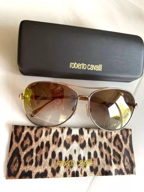 $440 Roberto Cavalli RC792S  30F Gold Brown Mirror Crystal Snake Sunglasses