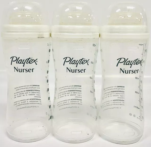 3 Playtex 8-10oz Nurser Drop-In Baby Bottles w/ Silicone Slow Flow Nipples New