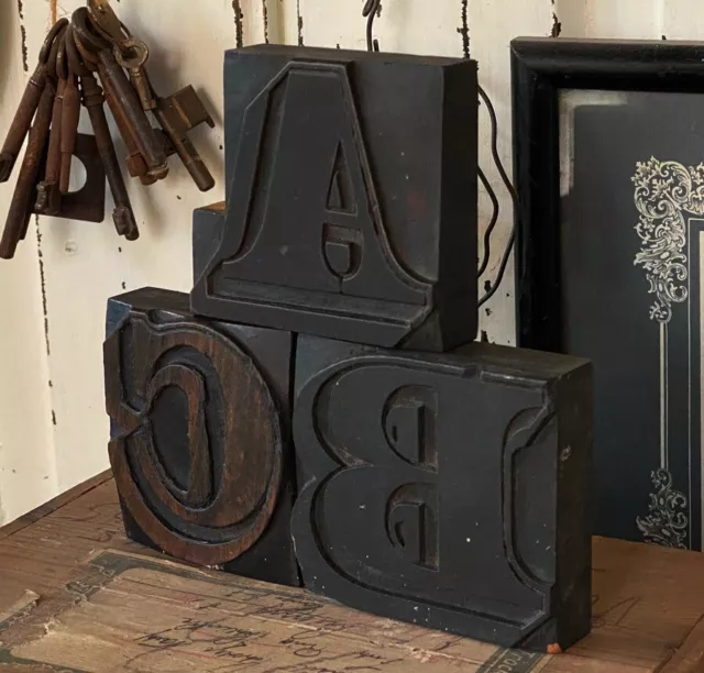 "ABC" caractères d'imprimerie en bois lettres anciennes typographie imprimeur!!