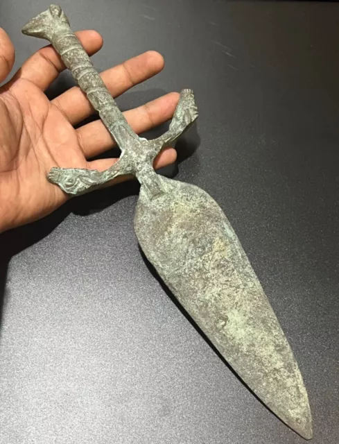 Rare Beautiful Old Roman Greek Era Bronze War Battle Dagger With Wild Animals