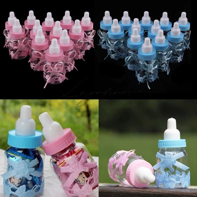 24 Stück Befüllbare Babyflaschen Für Baby-Shower - Süßigkeiten-Box In Blau | 9 Cm Hoch, Lebensmittelechter Kunststoff