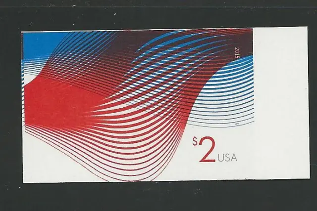 2015 #4954 Imperf $2 Patriotic Waves Single Without Die Cuts MNH