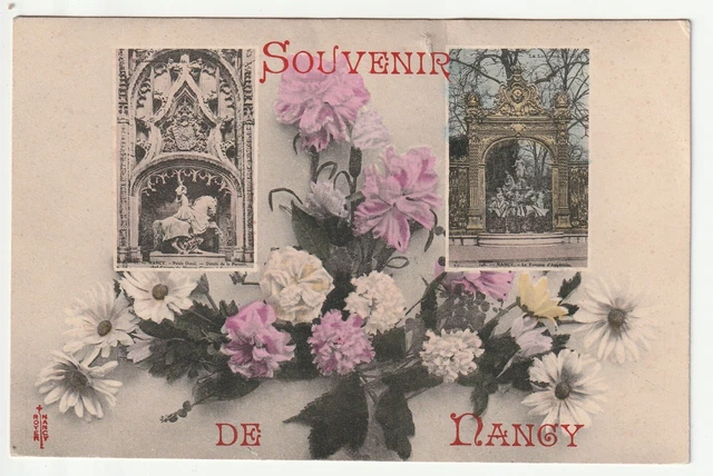 NANCY - CPA 54 - Carte Souvenir de Nancy - 2 vues Place Stanislas et fleurs