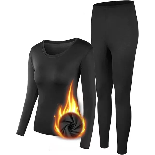 Women Thermal Underwear Set Fleece Lined Long Johns Base Layer Tops And Bottom