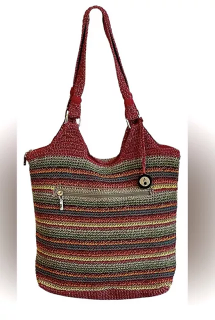 The Sak Satchel Hobo Shoulder Bag Crochet Knit Rainbow Colors Boho Bohemian