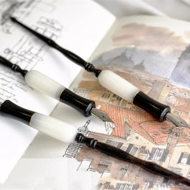 Handmade Wooden Straight Dip Pen Holder – English Gothic Calligraphy Style