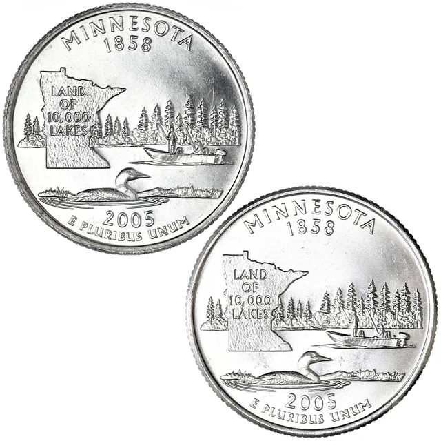 2005 P & D MINNESOTA Washington US State Quarter 25c 2Coins BU