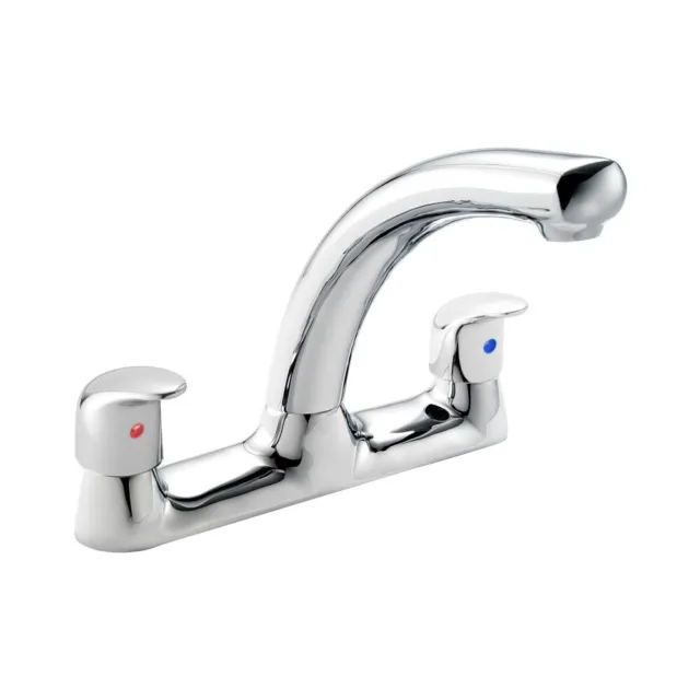 Contemporary Chrome Kitchen Sink Dual Lever Mono Mixer Tap With 360 Swivel Spout