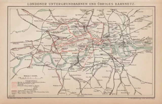 LONDON U-Bahnnetz TUBE Underground ORIGINAL Karte von 1896 MAP