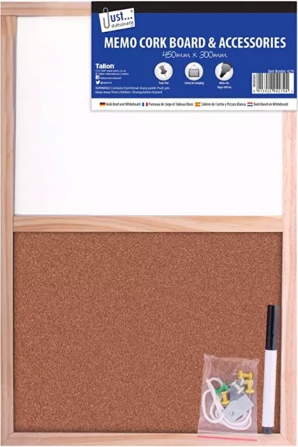 Just Stationery Split Cork Dry Wipe Board 450x300mm - Office Memo White Board