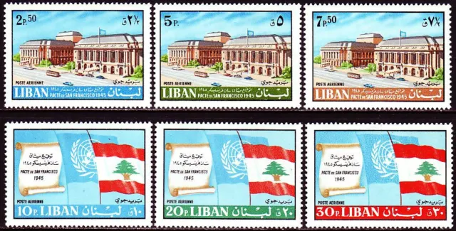 Libanon Lebanon 1967 ** Mi.986/91 Vereinte Nationen Flaggen Gebäude Oper Urkunde