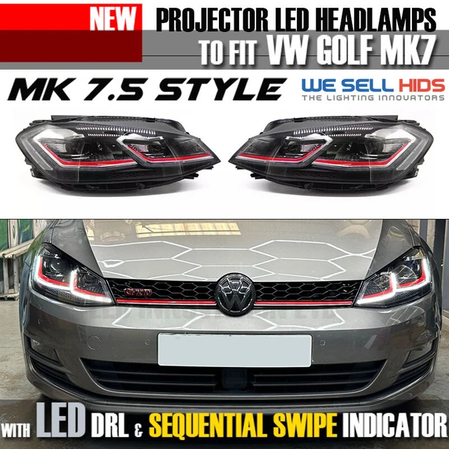 HEADLAMPS GOLF MK7 MK7.5 DRL BI XENON RED GTi DAYTIME RUNNING LIGHT