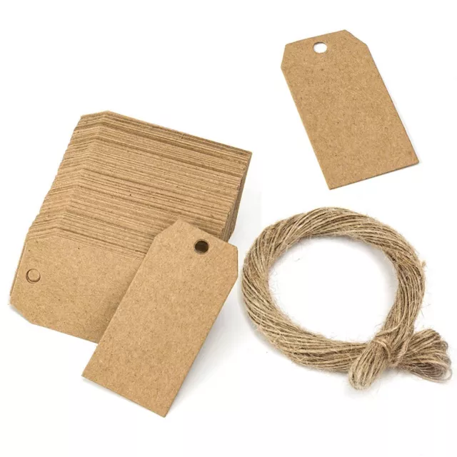 Brown Kraft Paper Tags 100PCS Rectangular Gift Labels + Free Hemp String