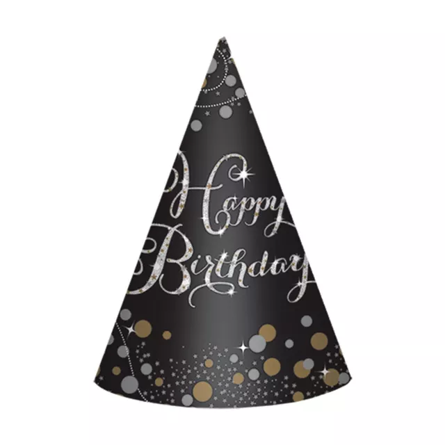 Doré Brillant Joyeux Anniversaire Noir or Argent Célébration Amusant Papier Cône