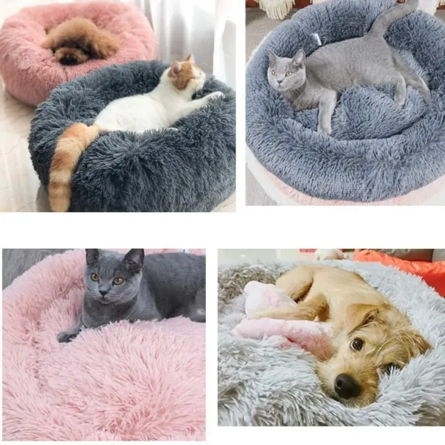 Donut Plush Pet Dog Cat Bed Soft Warm Washable Calming Bed Sleeping Kennel Nest