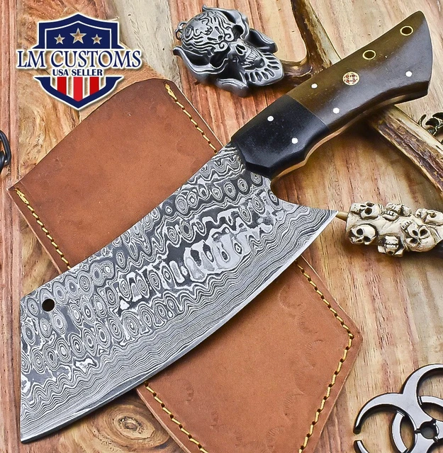 Hand Forged Clever Chopper Axe Knife Rain Drop Damascus Micarta Fishing