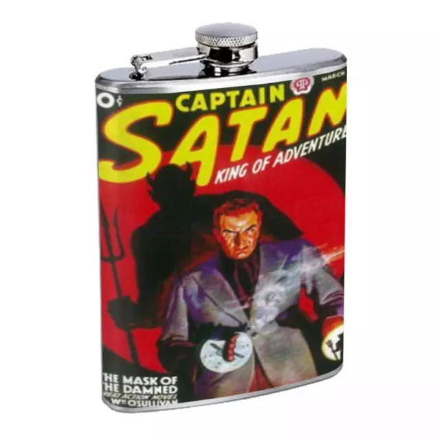 Captain Satan Goth Horror D232 Flask 8oz Stainless Steel Vintage Retro Shadow