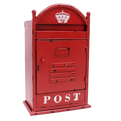 Vintage Wall Mounted Post Box Metal Mailbox 9 x 5.5 x 14.6 Inches, Rustic Red